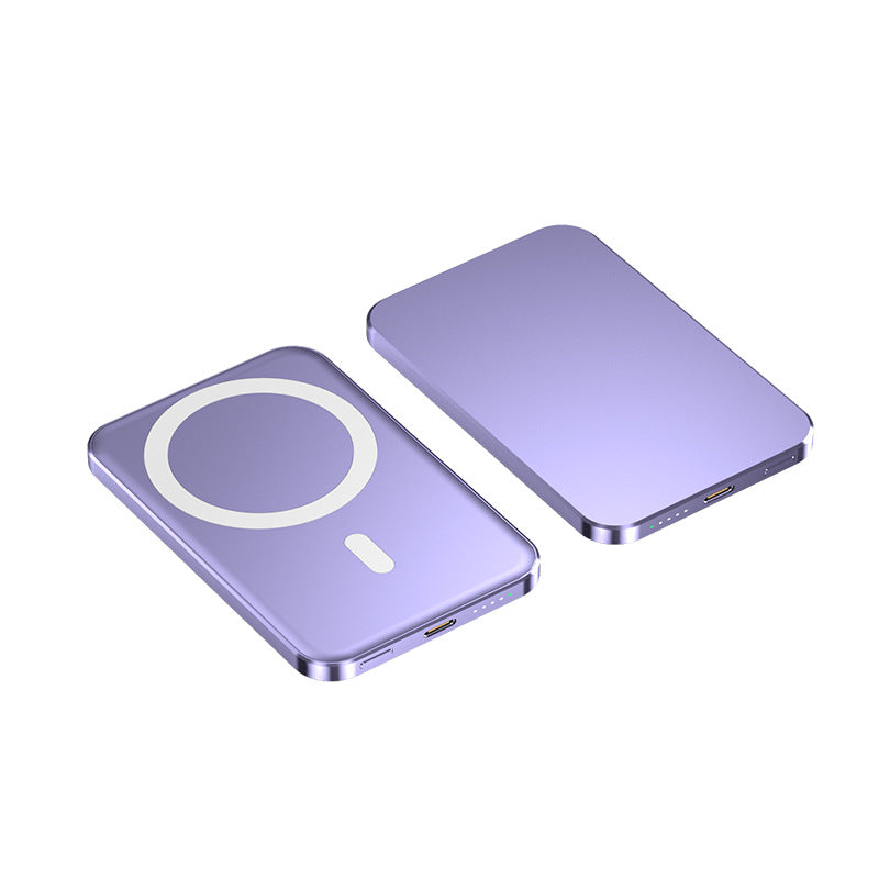 Ultra-thin MagSafe mini power bank in purple – 5000mAh aluminum portable charger for iPhone