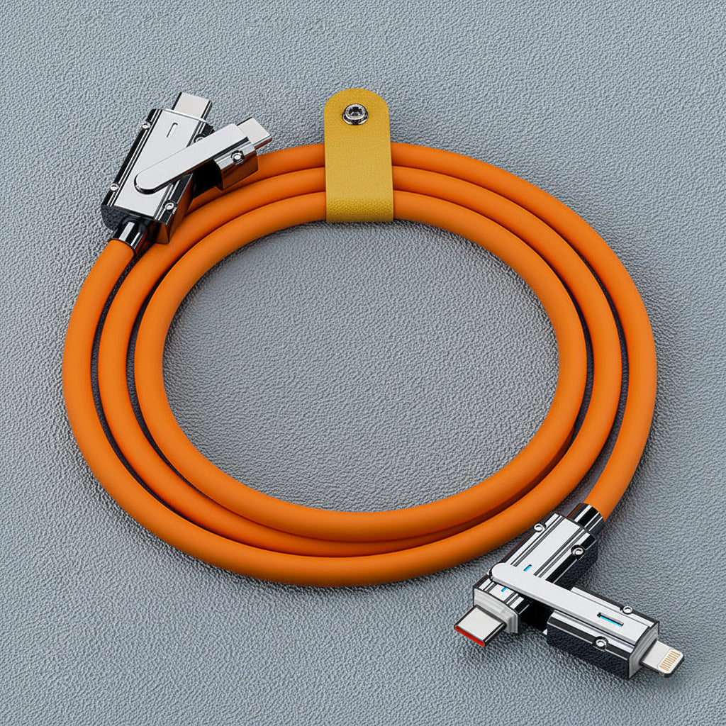 4-in-1 Cable plugged into iPhone Lightning port charging – Elite Power Tech