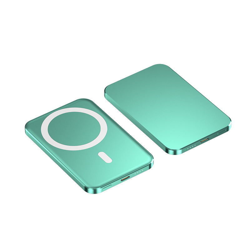 Ultra-thin MagSafe mini power bank in green – 5000mAh aluminum portable charger for iPhone