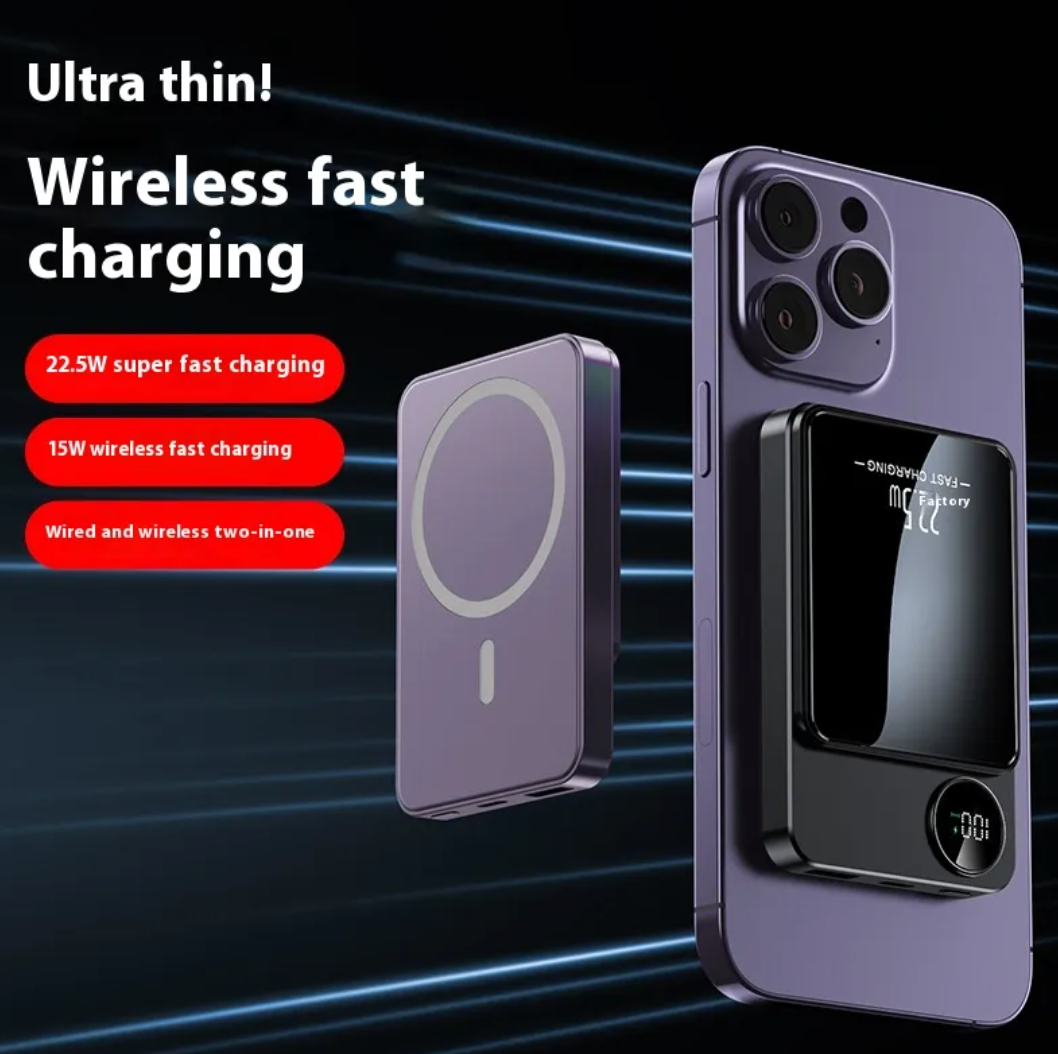 Magnetic Power Bank attached to smartphone wirelessly charging – Elite Power Tech