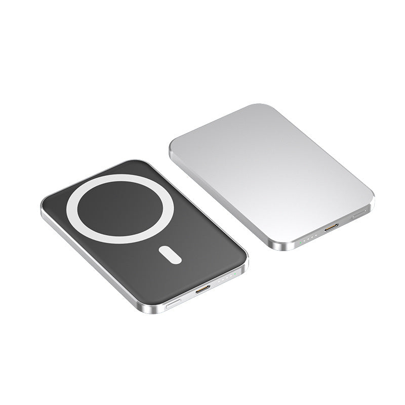 Ultra-thin MagSafe mini power bank in white – 5000mAh aluminum portable charger for iPhone