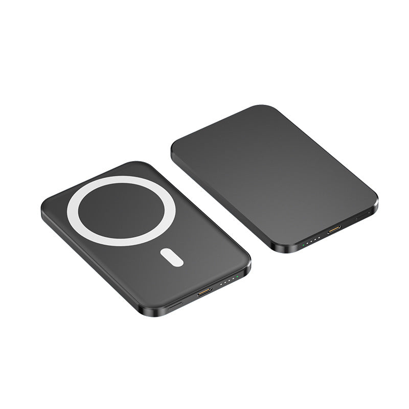 Ultra-thin MagSafe mini power bank in black – 5000mAh aluminum portable charger for iPhone