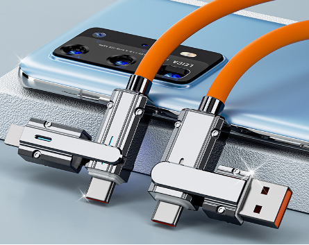 Zinc Alloy 4-in-1 100W Fast Charging Cable all connectors shown – Elite Power Tech
